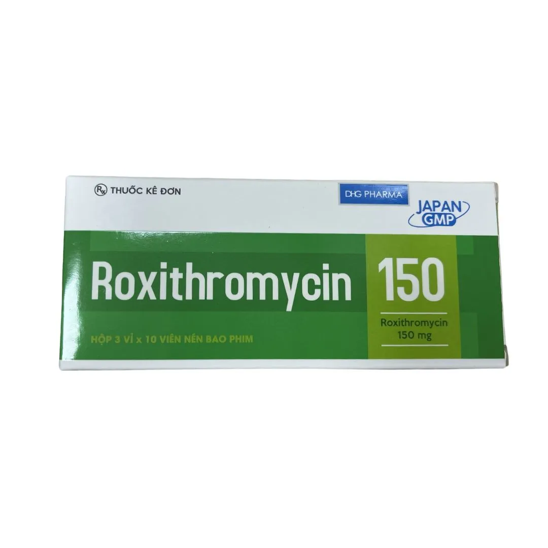 Roxithromycin 150mg hộp 3 vỉ x 10 viên nén DHG Hậu Giang
