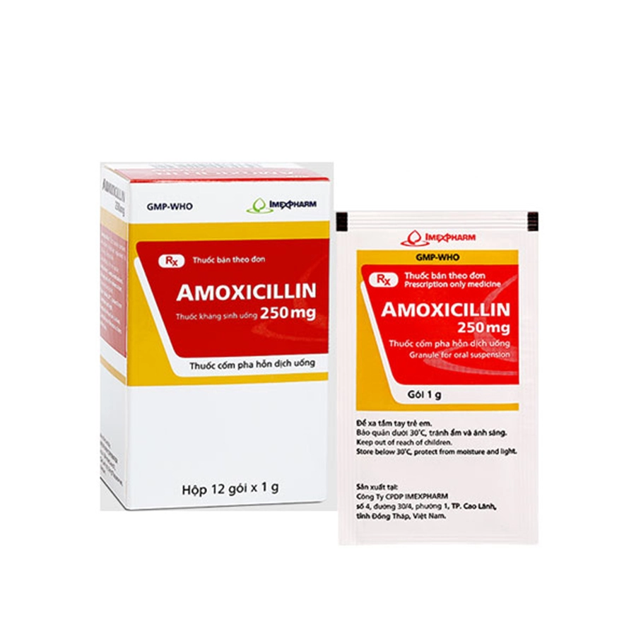 Amoxicillin 250mg hộp 12 gói x 1g Imexpharm