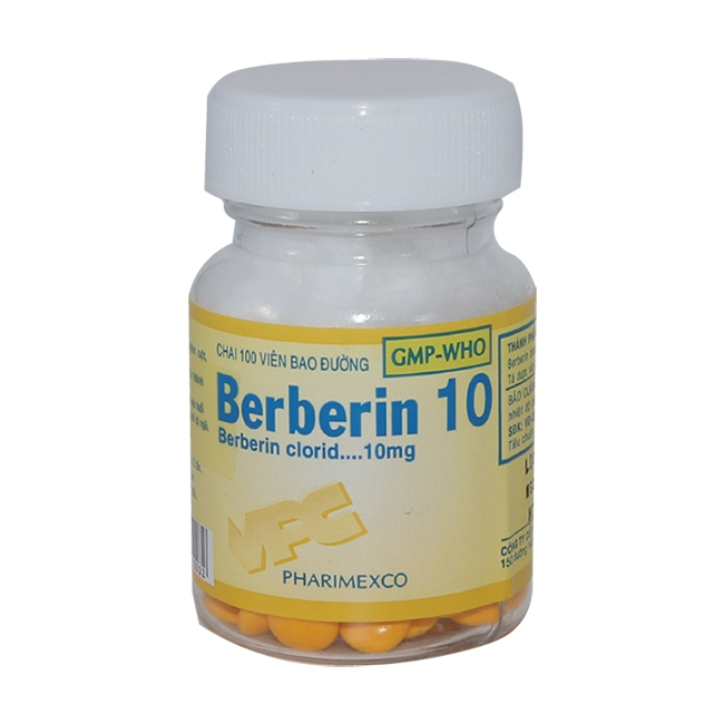 Berberin clorid 10mg lọ 100 viên bao đường Cửu Long