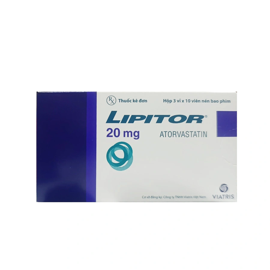 Lipitor Atorvastatin 20mg hộp 3 vỉ x 10 viên nén bao phim Pfizer
