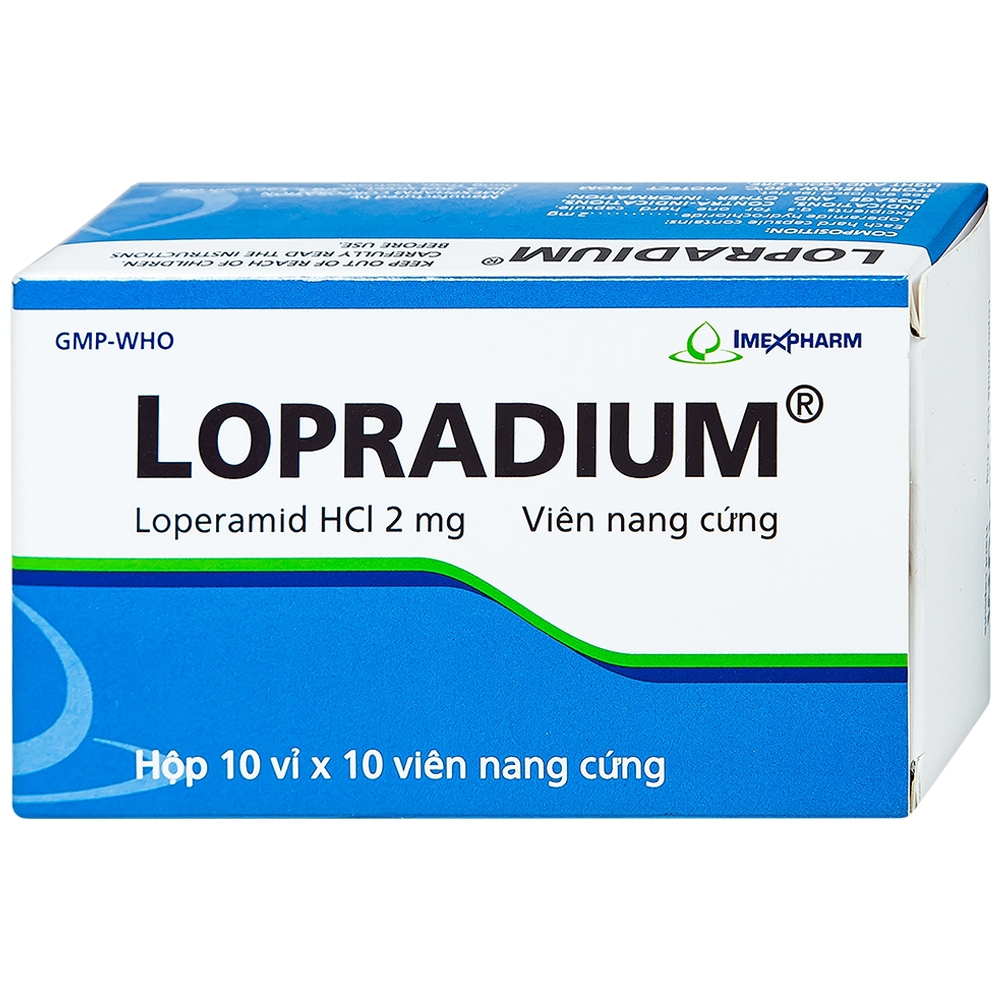 Lopradium Loperamid HCL 2mg hộp 10 vỉ x 10 viên nang Imexpharm