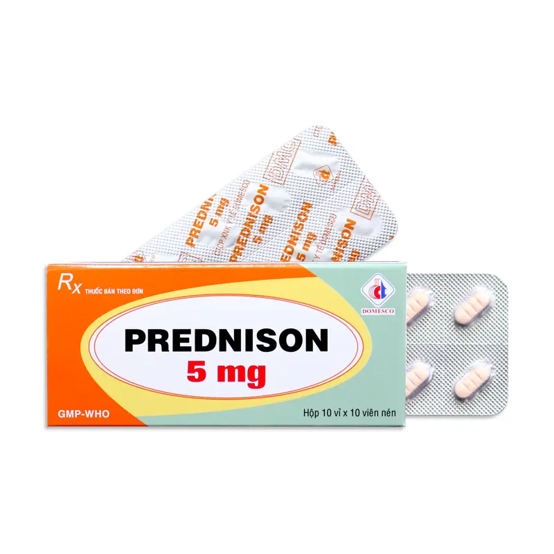Prednison Prednisolon 5mg hộp 10 vỉ x 10 viên nén Domesco
