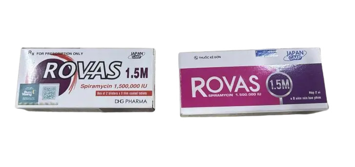 Rovas Spiramycin 1.5MIU hộp 2 vỉ x 8 viên DHG Hậu Giang