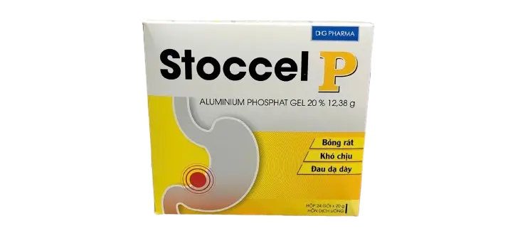 Stoccel P Aluminum phosphate gel 20% hộp 24 gói x 20g hỗn dịch DHG Hậu Giang