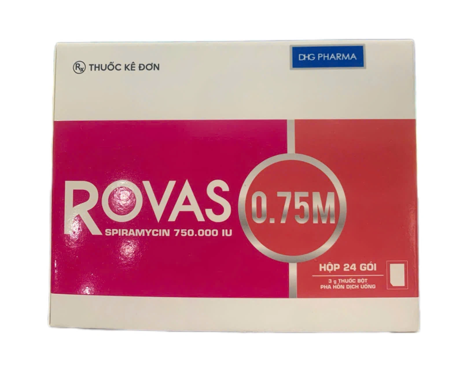 Rovas 0.75M Spiramycin 750.000 IU hộp 24 gói x 3g DHG Hậu Giang (mẫu mới)