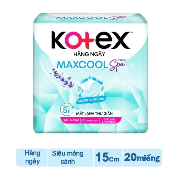 Băng vệ sinh Kotex hàng ngày Max Cool Spa siêu mỏng cánh gói 20 miếng Kimberly-Clark